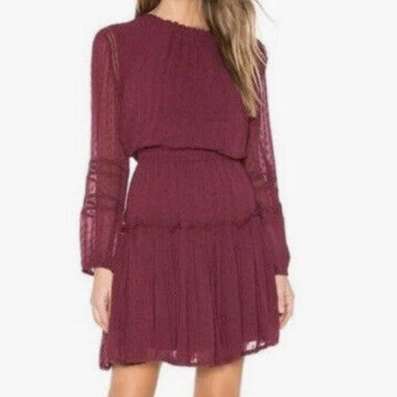 Misa Los Angeles Dresses & Skirts - MISA Los Angeles Alin Mini Dress Size M Burgundy Swiss Dot Long Sleeves.